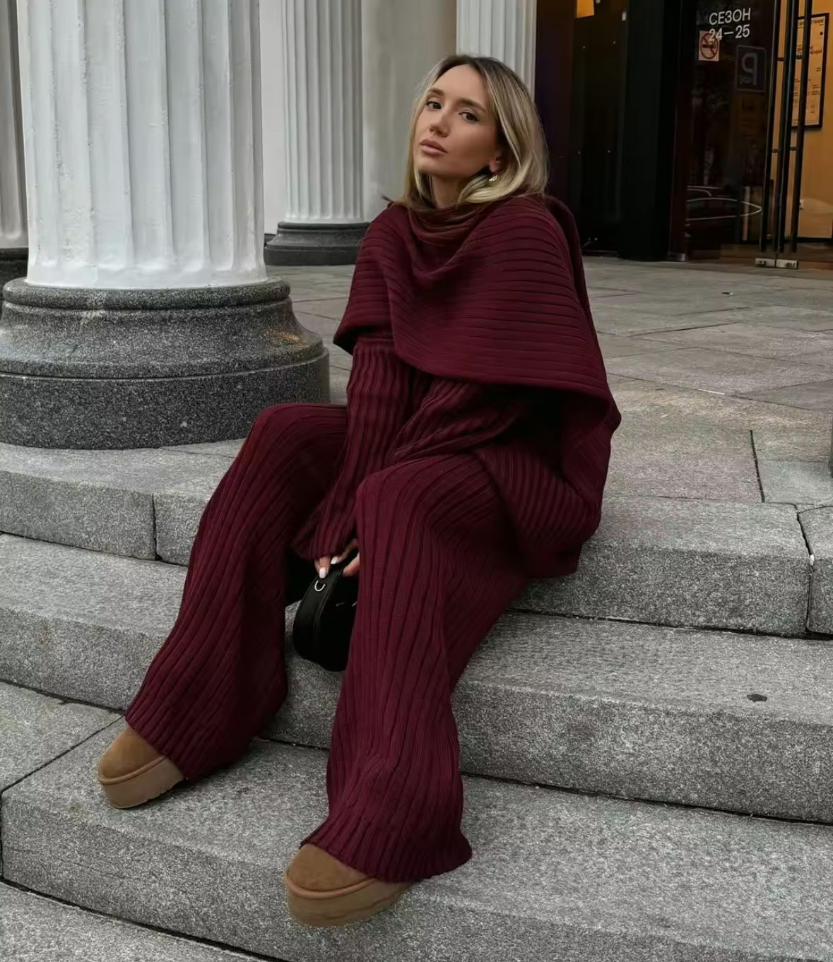 Elegant Knit Burgundy Red Set