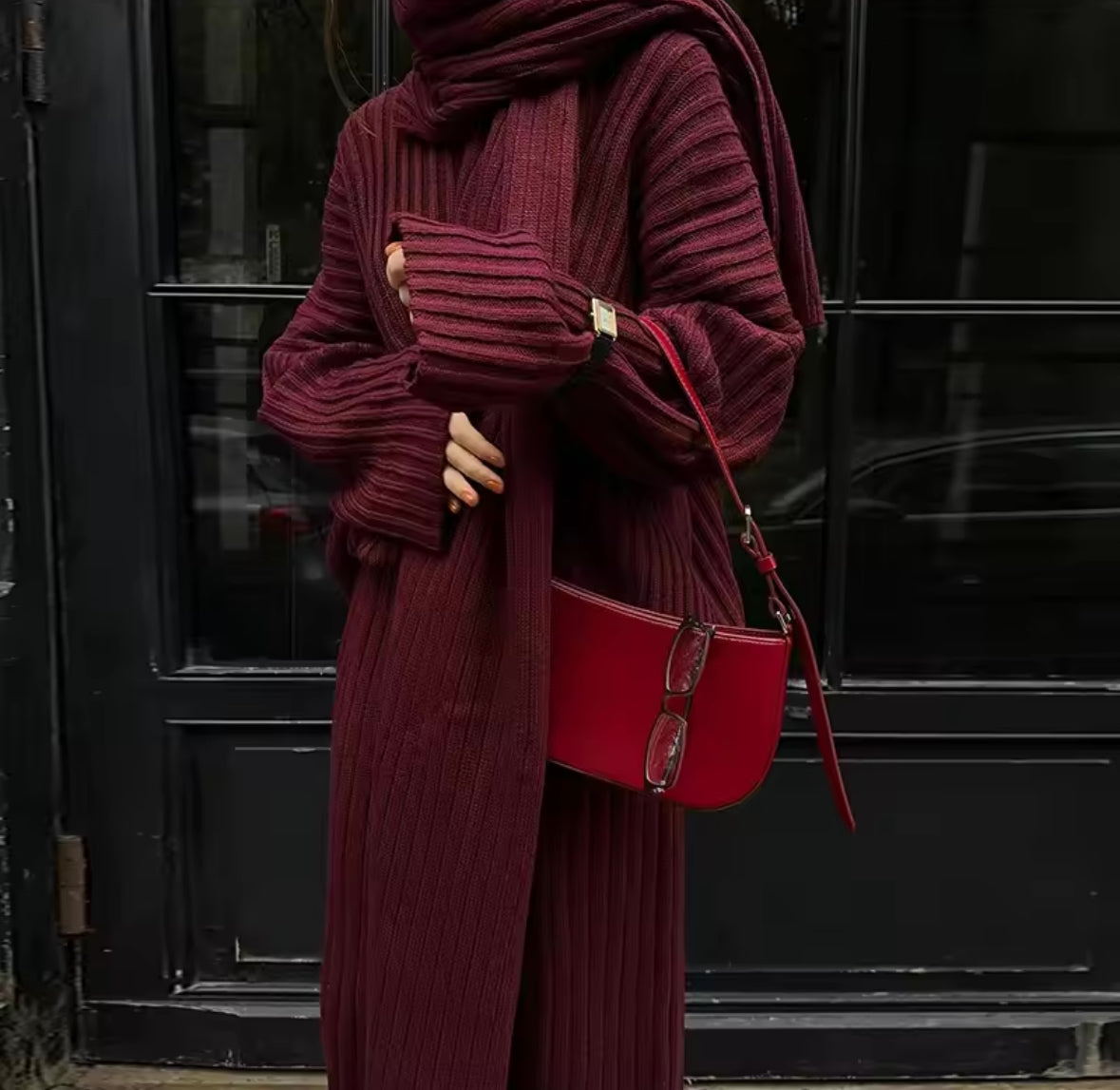 Elegant Knit Burgundy Red Set