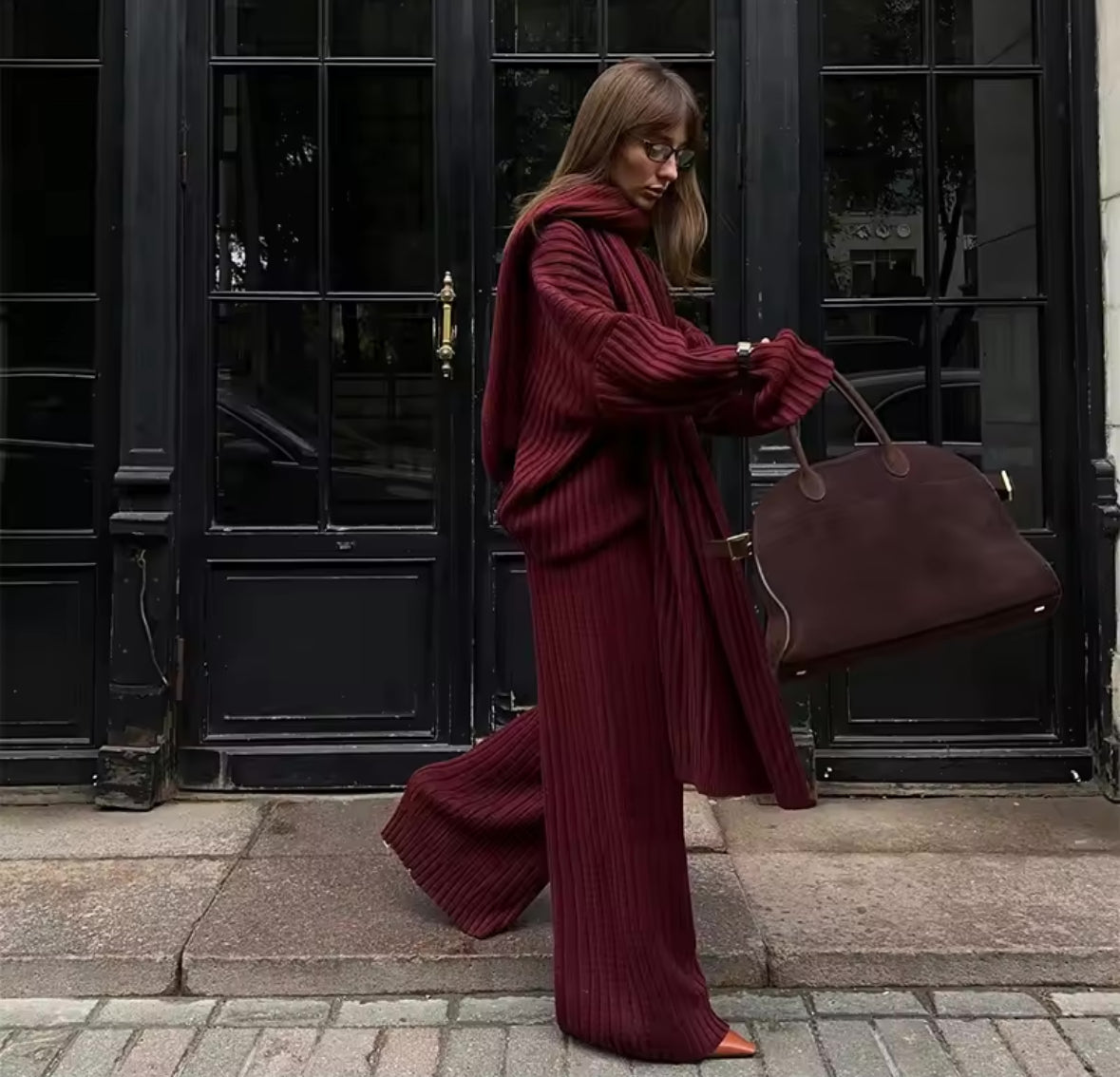 Elegant Knit Burgundy Red Set