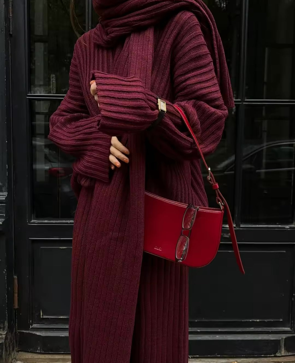 Elegant Knit Burgundy Red Set