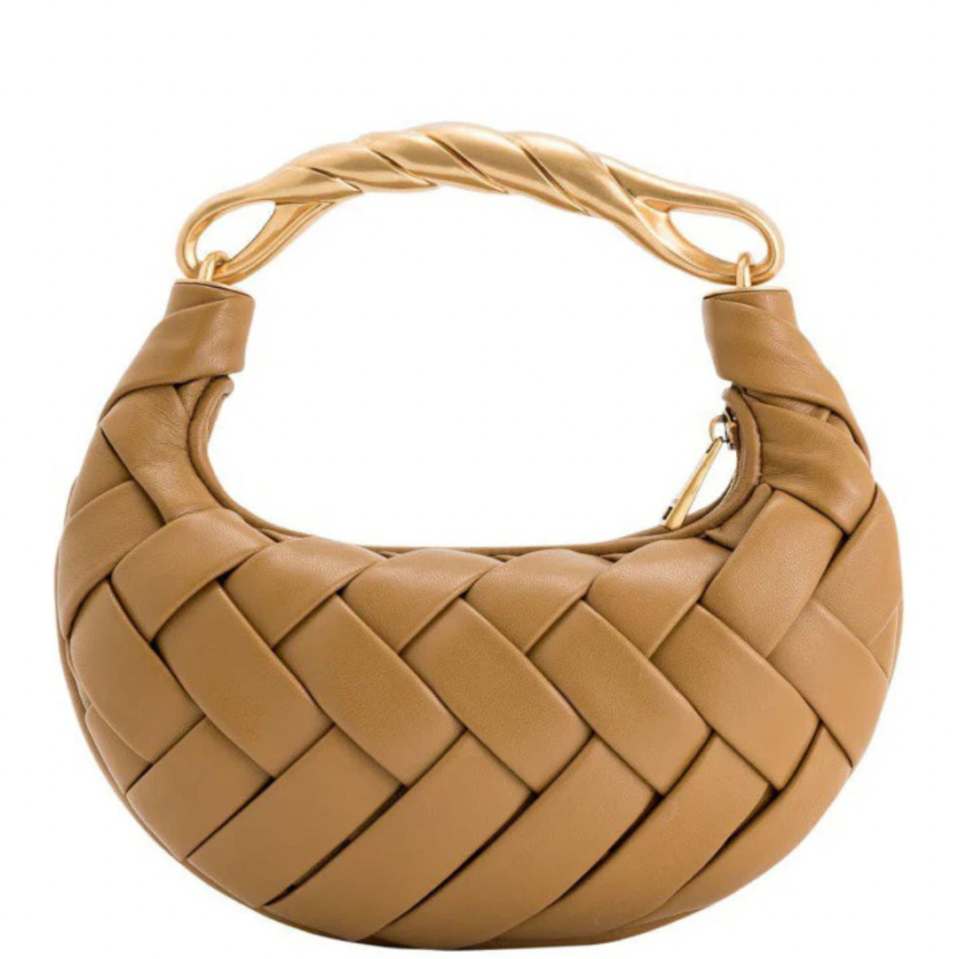 Exquisite Metal Handle Woven Shoulder Bag