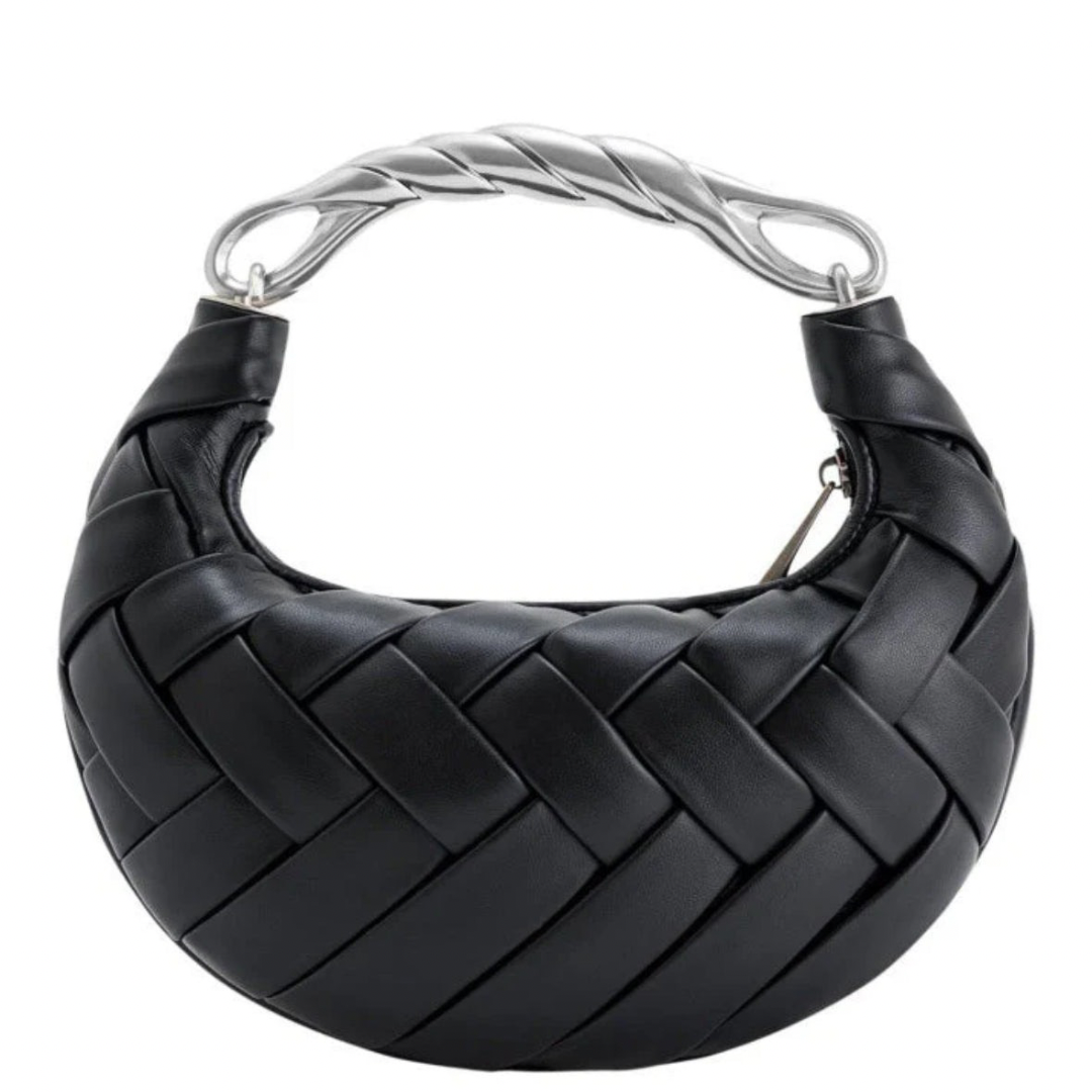 Exquisite Metal Handle Woven Shoulder Bag