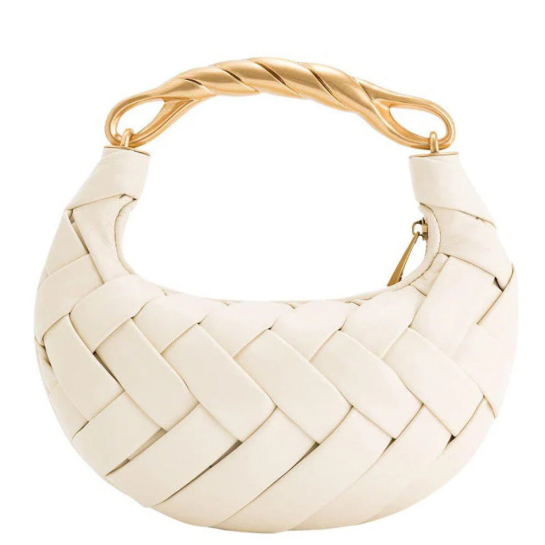 Exquisite Metal Handle Woven Shoulder Bag