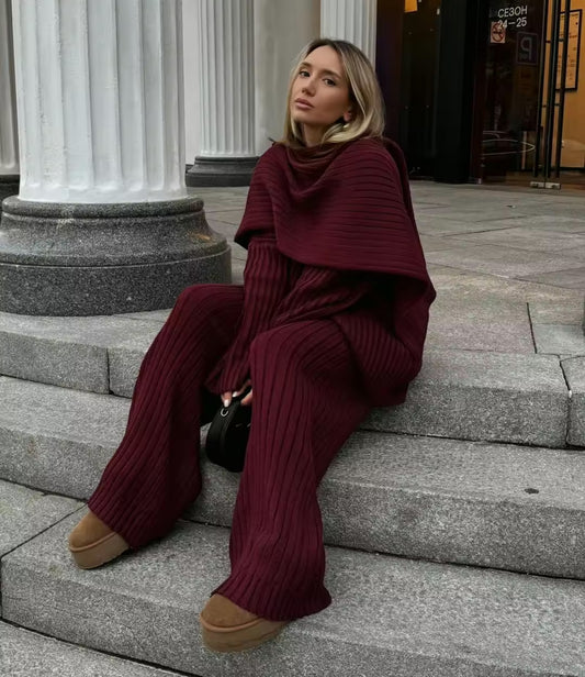 Elegant Knit Burgundy Red Set